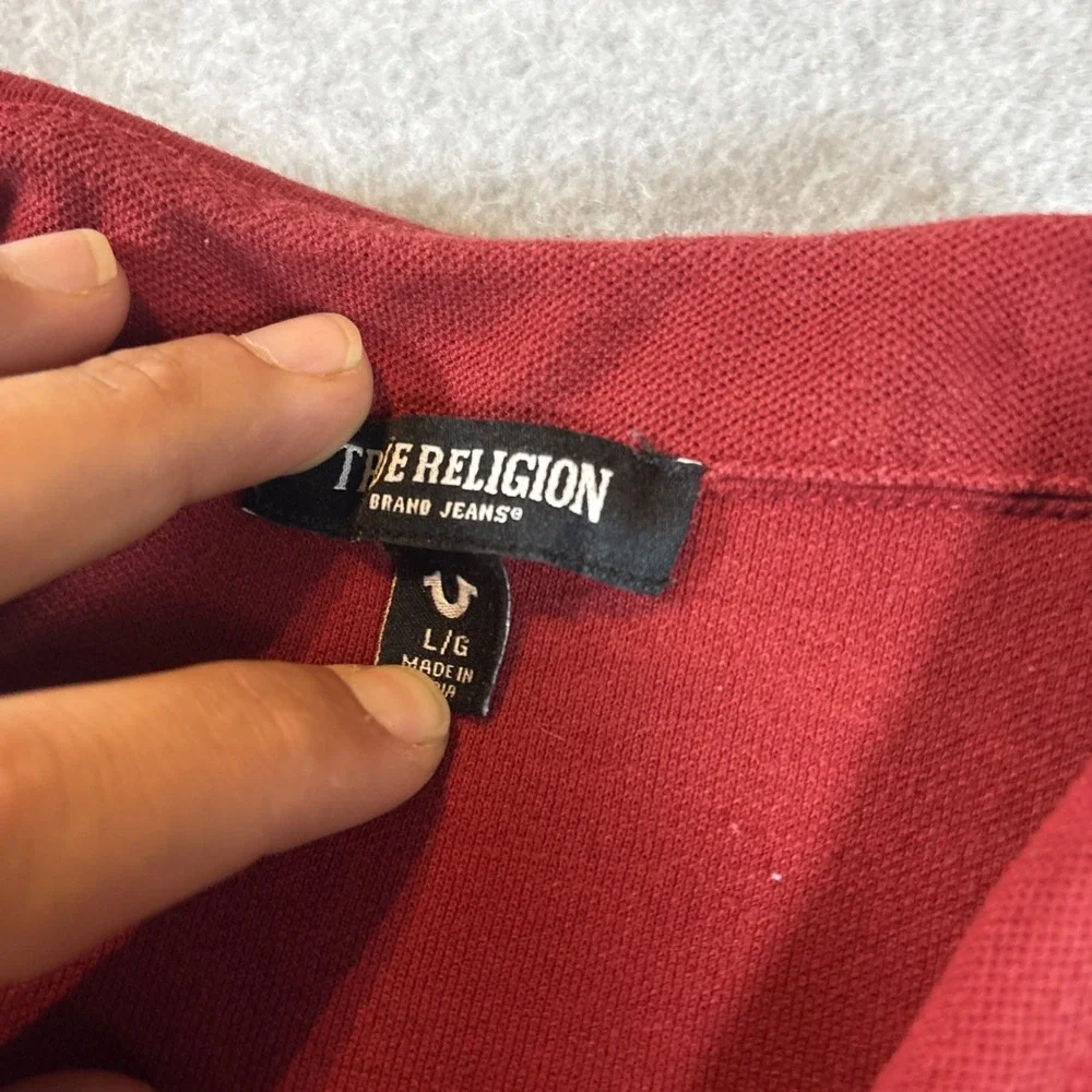 True Religion Men's Red Polo Shirt Short Sleeve‎ Sz L Fair Condition